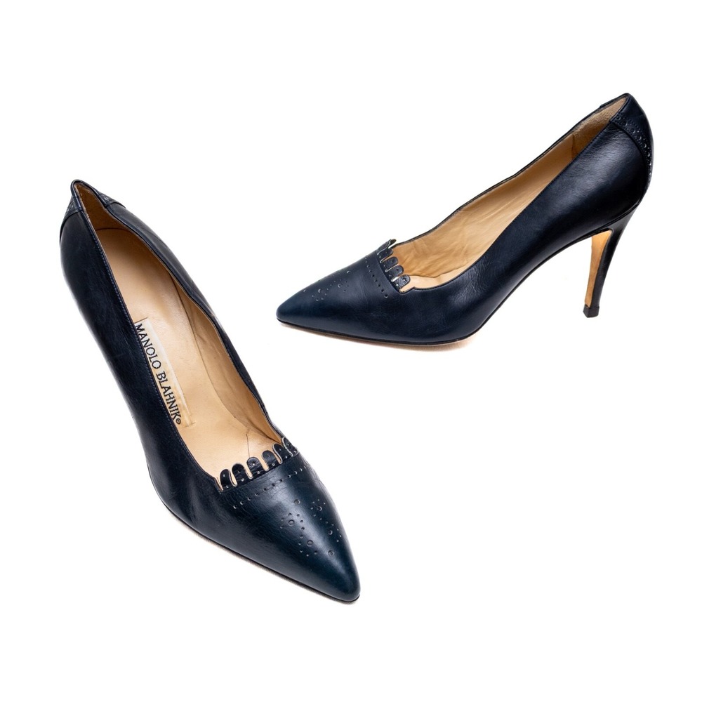 Vintage Manolo Blahnik Black Leather Pointed toe Pumps Heels Size 36(US‎ 6)